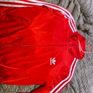 Red striped adidas zip up